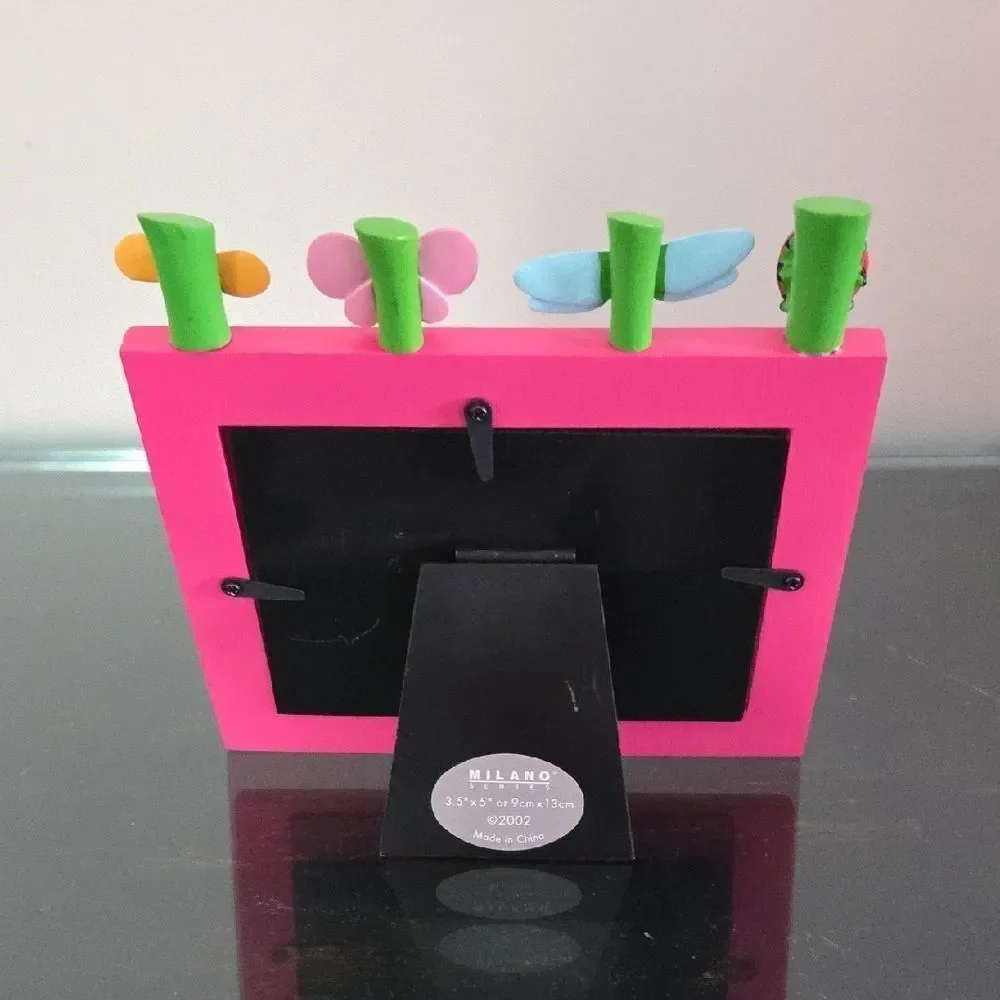 Pink Photo Frame with Insect Clips